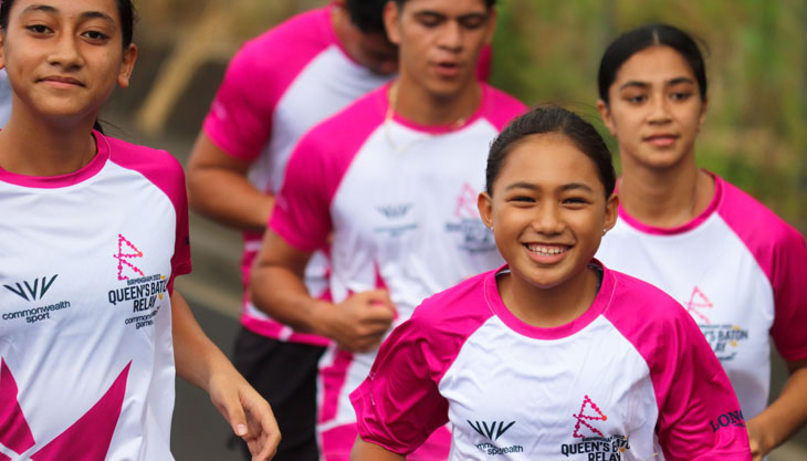 Queen's Baton Bearers Running In Samoa