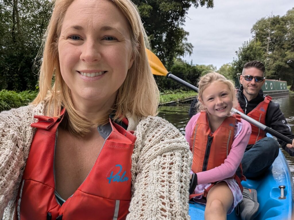 a picture of us on a kayak in kinver canal, with River severn canoes