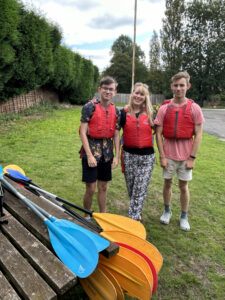 Mum and sons preparing for a kayaking trip on Kinver canal