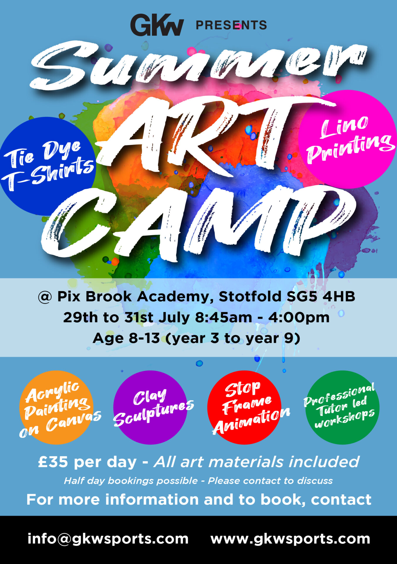 Summer Art Camp in Stotfold (Herts/Beds border) July 29th-31st