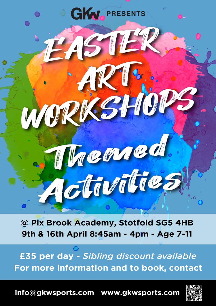 Easter Art Workshops @ Pix Brook Academy, Stotfold ( Herts/Beds border) 9th & 16th April 2025