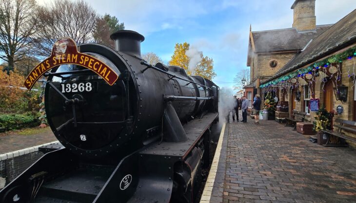 Steam train labelled 'Santa's Steam Special' in a beautifully christmas decorated old fashioned train station. Severn Valley Railway’s Santa Steam Special, review 2025