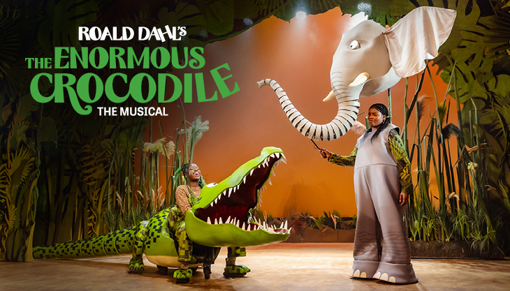 A Crocodile Puppet On Stage With An Actor To Advertise The Enormous Crocodile - The Musical At Wolverhampton Grand Theatre