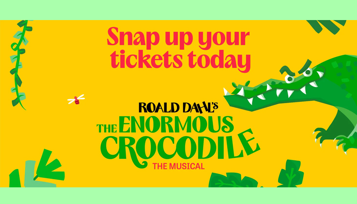 Graphic Showing Image For The Enormous Crocodile By Roadl Dahl, Coming To Rose Theatre Kingston This Easter