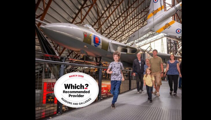 RAF Museum Midlands Cosford - a family walking under a plane