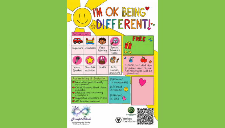 Poster Advertising I Am OK Being Diferrent Fun Day On August 22 2026 At Wolverhampton Rugby Football Club