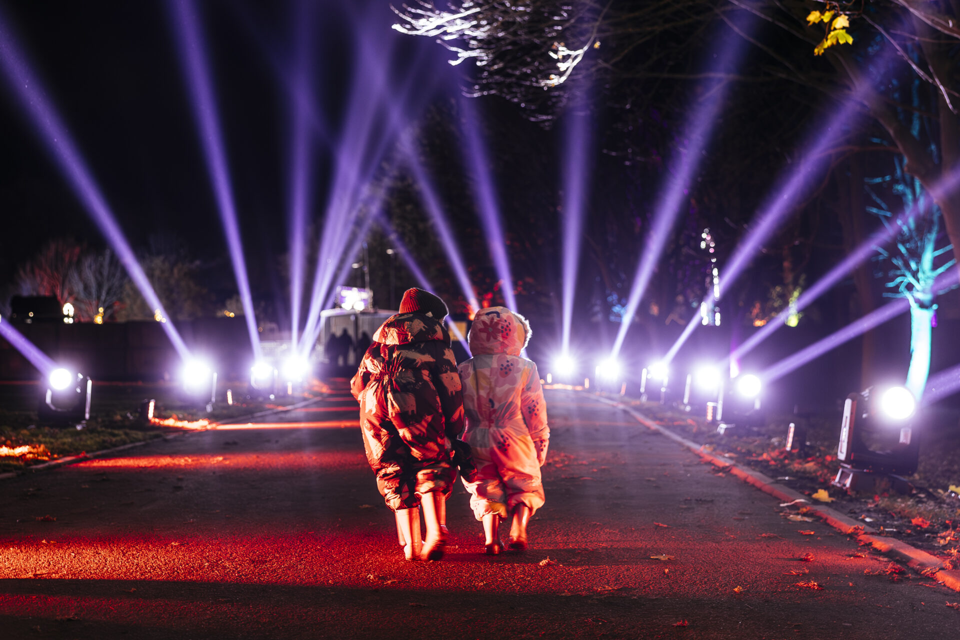 Northern Lights, 2 children walking