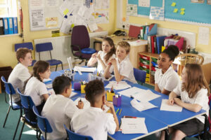 Surrey county council showing children in a primary school classeroom
