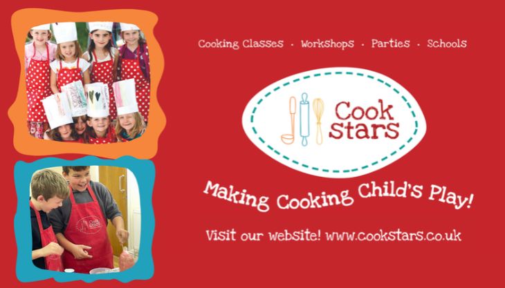 Cook Stars Wolverhampton Ne red banner with two photos of children cooking